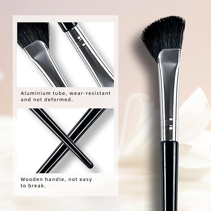 Nose Contour Brush, 3Pcs Eye Brow Contouring Brush Half Fan-Shape Shadow Blush Brush for Highlighter Blush Liquid Cream Powder