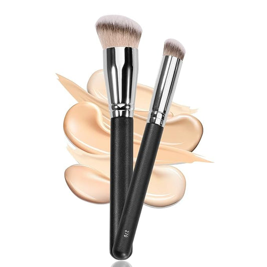 Under Eye Concealer Brush & Foundation Brush for Liquid Makeup, 2PCS Dense Synthetic Angled Kabuki Blending Makeup Brush, for Liquid, Cream and Setting Powder