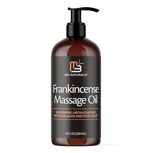 Frankincense Essential Massage Oil for Scars, Stretch Marks & Fine Lines, Firming, Hydrating, Smoothing & Calming Formula with Collagen, Stem Cells, Lavender & Grapefruit, 8 fl oz, by M3 Naturals
