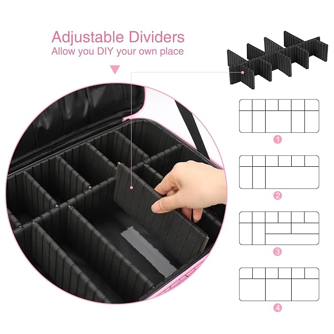 Professional Makeup Case Bag|3 Layers Large Capacity Cosmetic Organizer Brush Bag,Barber Train Case Makeup Artist Box,PU Leather Stylish Geometric Reflection Patterns Pink