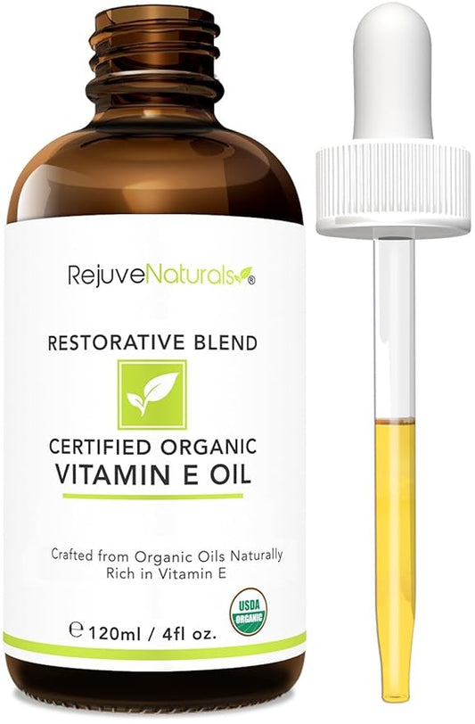 Vitamin E Oil - 100% All Natural & USDA Organic (LARGE 4oz Bottle) Repair Dry, Damaged Skin from Surgery & Acne, Age Spots & Wrinkles. For Radiant, Hydrated & Youthful Skin. Face & Body Moisturizer