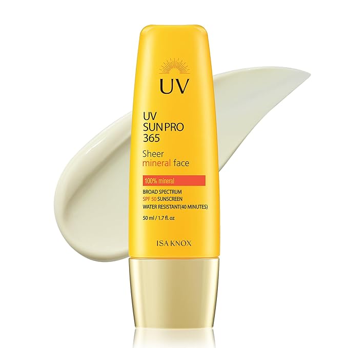 Isa Knox UV SUN PRO Sheer Mineral Sunscreen (1.7 fl oz) - Korean Skincare,SPF 50 Broad-Spectrum, Matte Finish, Water-Resistant, Anti-Aging with Smart Retino Formula, Niacinamide & Jakyang Extract.