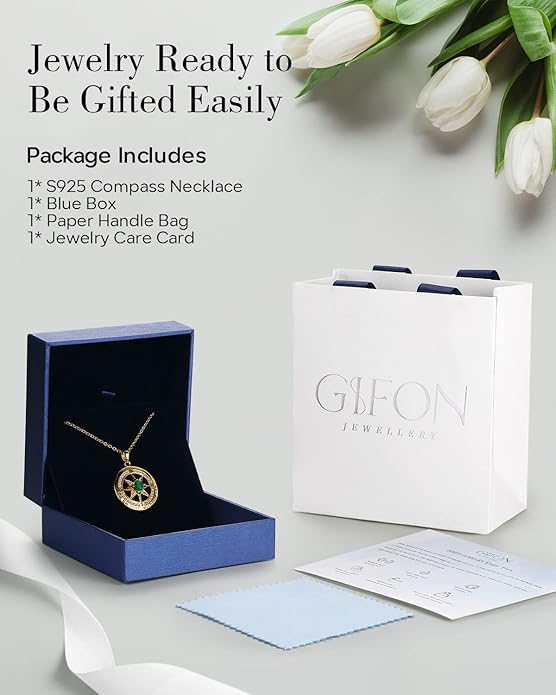 S925 Necklace Gift for Wife |Compass Jewelry |Women Anniversary |Sterling Silver |Girlfriend Birthday Gifts for Her Valentines |I'd be Lost without You |Jewel 18K Gold