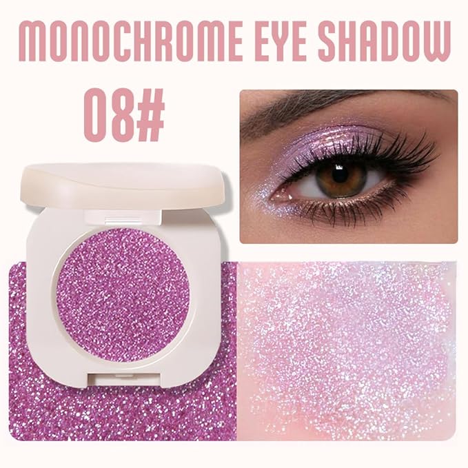Purple Glitter Shimmer Sparkle Eye Shadow Palette Makeup for Older Women, Glitter Shimmer Metallic Holographic Iridescent Cream Iridescent Single Monochrome Eyeshadow Makeup, 08