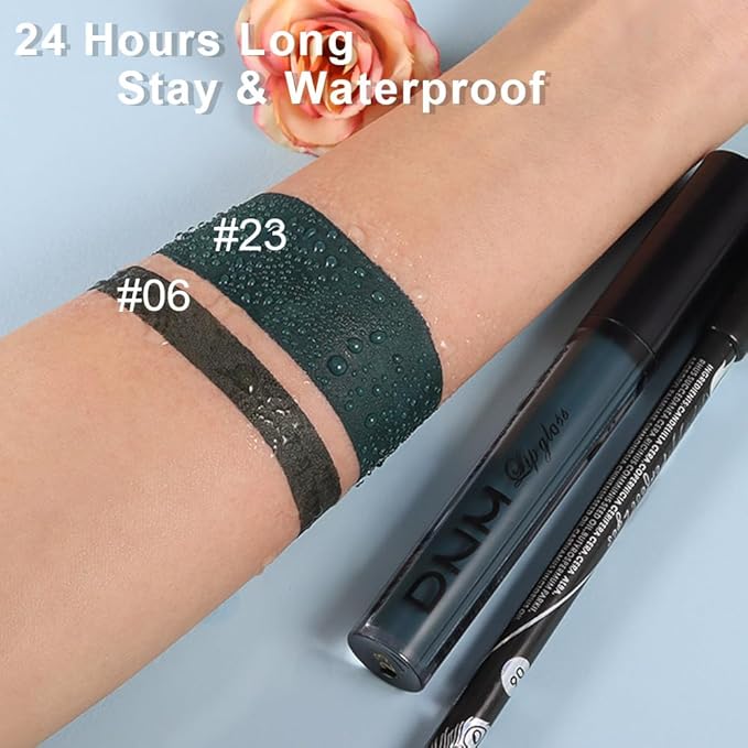 AMY'S DIARY 2Pcs Dark Green Matte Lip Liner and Lipstick Makeup Set, Green Lip Stain Lip Gloss Matt Liquid Lipstick 24H Long Lasting lapiz labiales mate 24 horas originales larga duracion