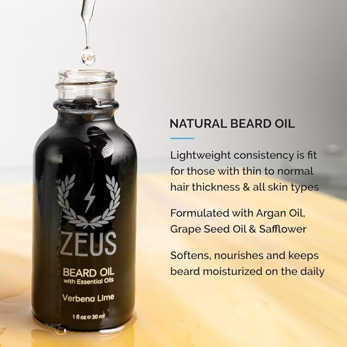 ZEUS Deluxe Men’s Beard Care Gift Set – Luxury Holiday Grooming Kit with Wash, Oil & Brush, Perfect Present for Husband, Dad or Boyfriend (Verbena Lime)