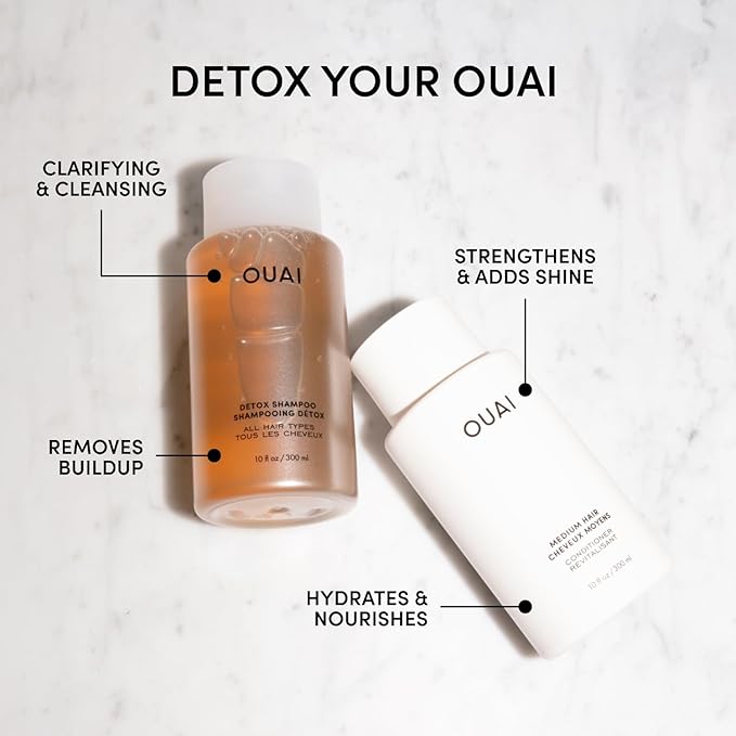 OUAI Detox Shampoo & Medium Hair Conditioner Bundle - Clarifying Shampoo for Build Up, Dirt, Oil, Product and Hard Water & Hydrating Conditioner for Medium Hair (2 Count)