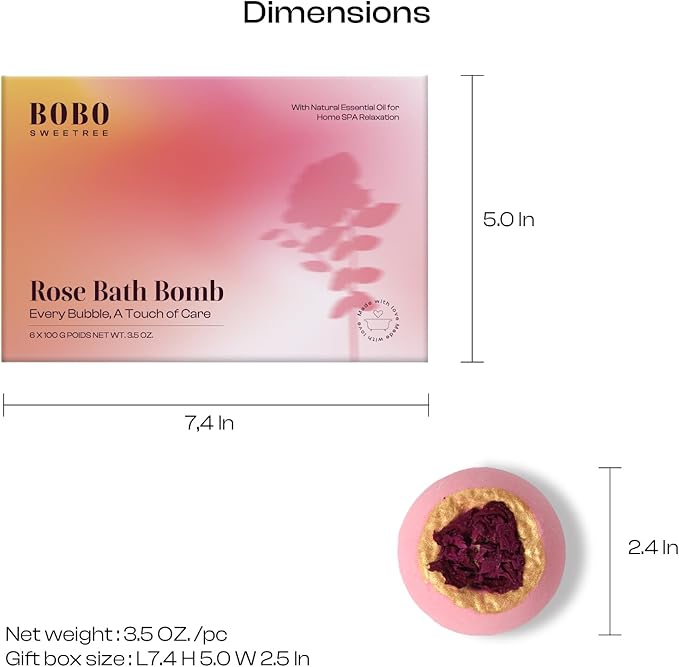 Bath Bombs for Women, Gift Set of 6 Fizzies Luxury Large Size with Real Flowers and Natural Organic Essential Oil, Self Care Gifts for Women, Mon, Daughter, Girlfriend, Kids,Pack of 6 (Rose)