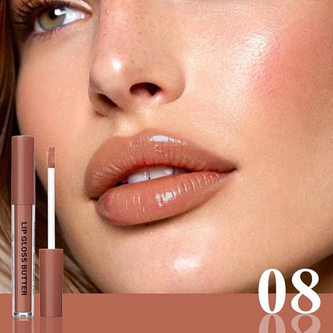 Brown Nourishing Lip Plumper Gloss, Orange Moisturizing High Shine Lip Glow Oil, Long Wear Hydration Mini Liquid Lipstick Makeup, Fresh Lightweight Glossy Plumping Lip Gloss for Women (08#)