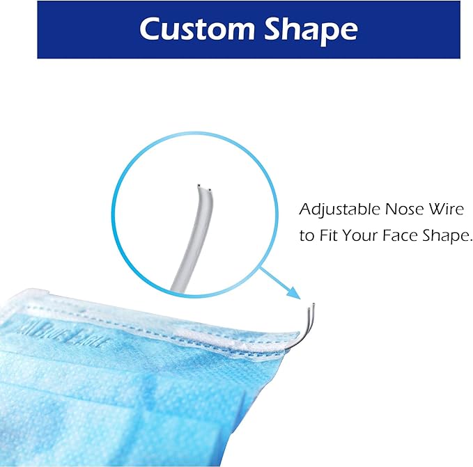 3-PLY BlueEagle Individually Wrapped Disposable Adult Face Masks | Fit for Large Face | with Soft Comfortable Inner Layer | For Men and Women | Blue Color - 50 Pcs (Sky Blue)