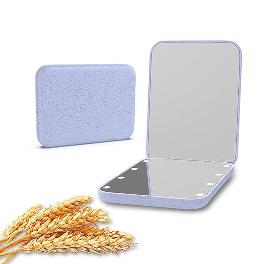 Kintion Wheat Straw Pocket Mirror, 1X/3X Magnification Travel Mirror for Purse, Folding Handheld Mirror, Small Lighted Compact Mirror for Gift, Purple