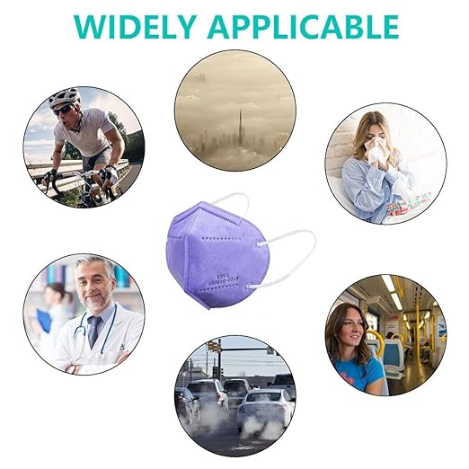 KN95 Face Masks 100 PCS, 5-Ply KN95 Purple Masks,Breathable Protection Masks, Individually Wrapped, Cup Dust Safety Mask