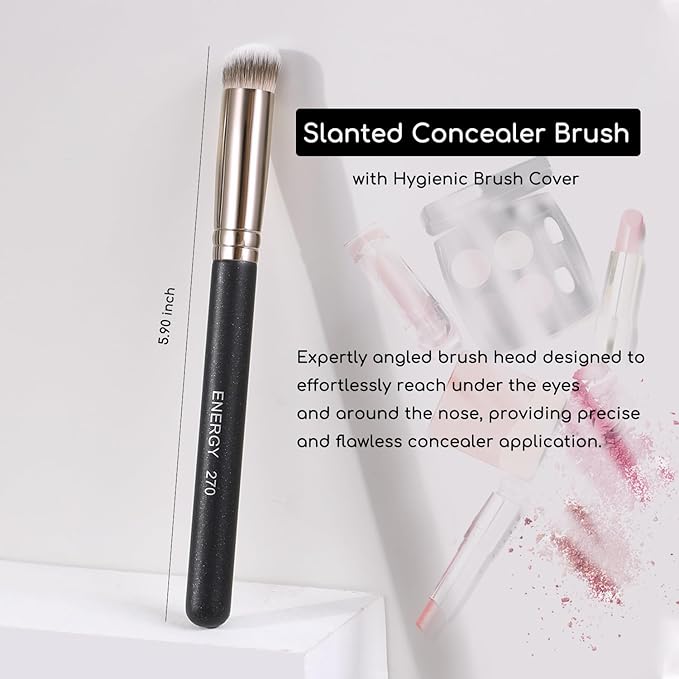 ENERGY Concealer Brush Under Eye Mini Angled Kabuki Nose Contour Brush for Concealing Blending Setting Buffing with Powder Liquid Cream Cosmetics Small Makeup Foundation brush