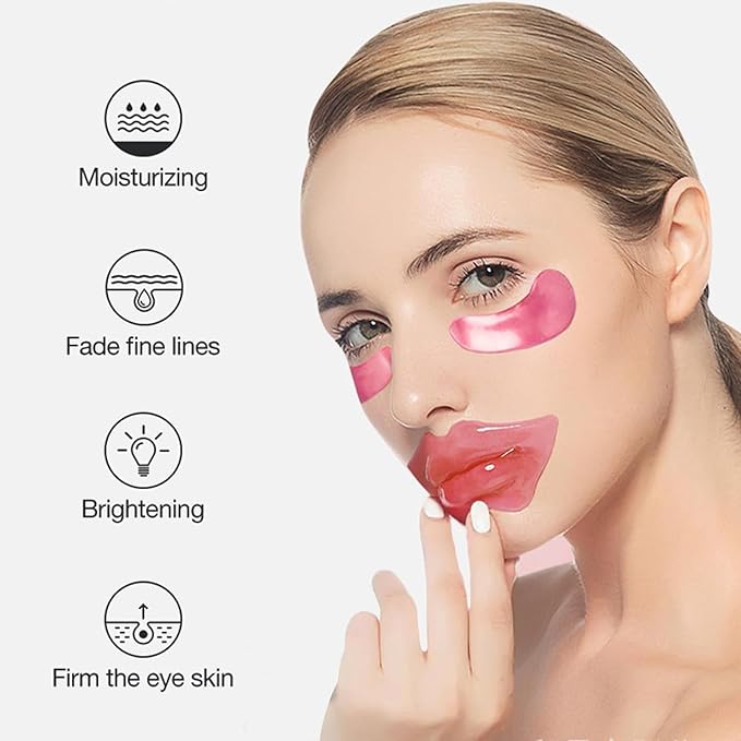 30 Pairs Lip Mask Under Eye Masks Patches, Crystal Collagen Hydrating Moisturizing Smoothing Lips Gel Pads for Puffy Eyes Bags,Dark Circles,Puffiness,Fine Lines,Wrinkles,Anti-Aging Sakura