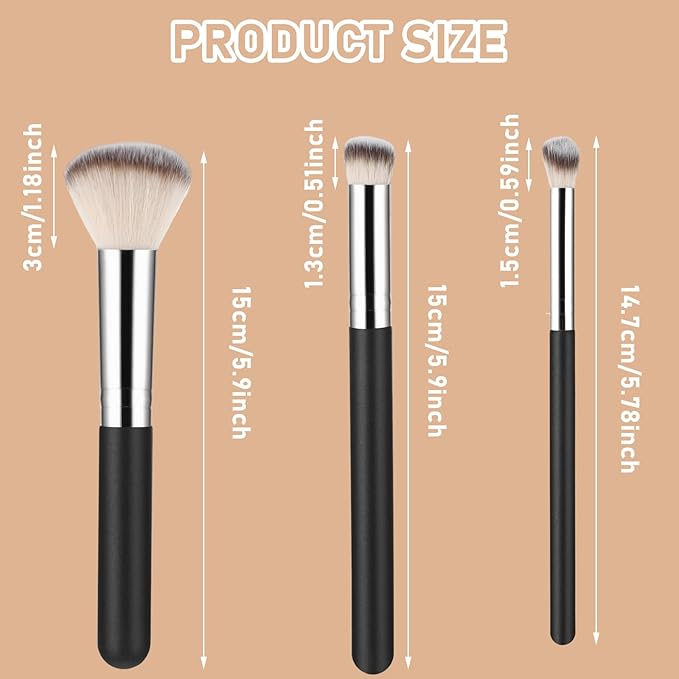 3 Pcs Foundation Contour Brushes - Foundation Brush & Concealer Brush & Blusher Brush, Under Eye Nose Contour Kabuki Brush for Blending Liquid Cream, Sculpting, Highlighting, Mineral Makeup