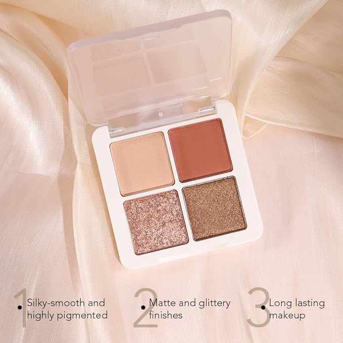 4 Colors Matte Shimmer Eyeshadow Makeup Palette,Rose Gold Champagne Nude Natural Neutral Eye Shadow Palette,Long Lasting Waterproof Naturing-Looking Women Girls Eye Shadow