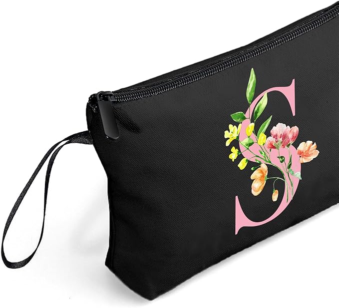 SEAMOON Birthday Bridal Shower Unique Initial Gifts for Women Mom Sister Daughter Friend Bff Personalized Travel Makeup Cosmetic Bag with Mirror Valentines Mothers Day Christmas Graduation S