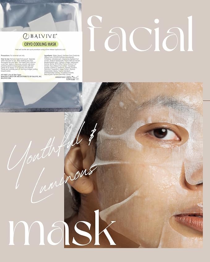 CRYO Cooling Face Mask with Hyaluronic Acid & Peptides - Reduces Appearance of Wrinkles - Anti-Aging Formula for Plump, Luminous, & Moisturized Skin- Hydrating & Firming Sheet Mask