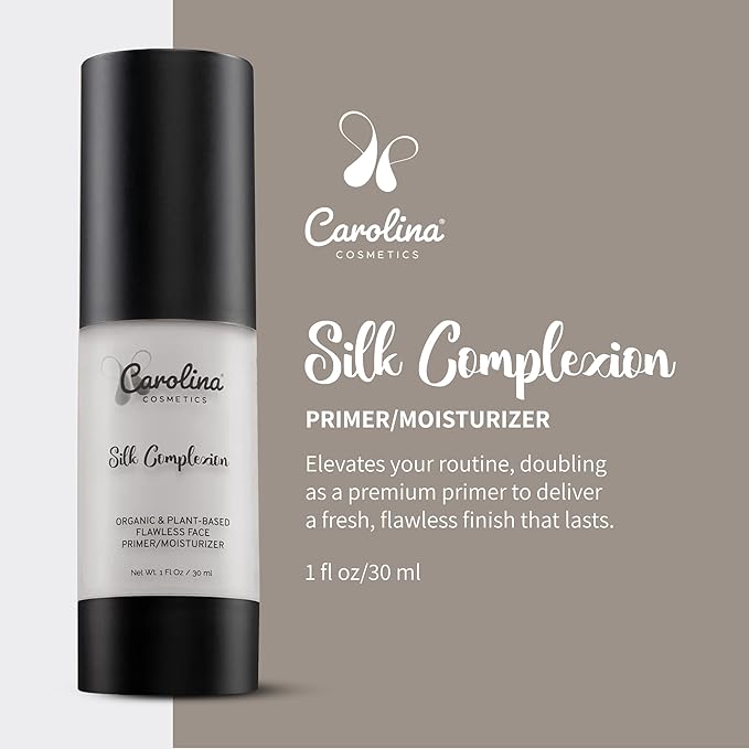 Silk Complexion Plant-Based Moisturizer & Primer 30ml - Aloe Infused Hydration for Flawless Makeup Application w/Aloe, Rose Hip Oil & Candelilla Wax - Vegan, Organic, Gluten-Free