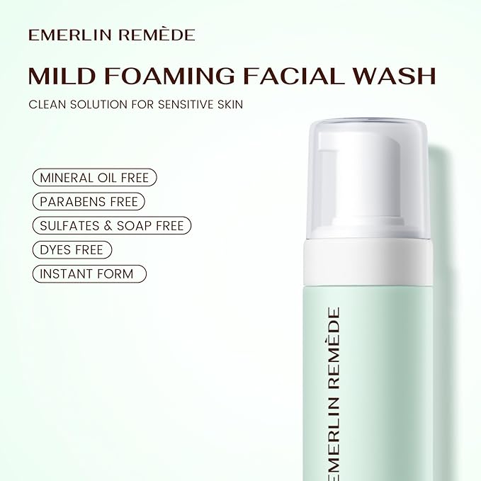 Mild Foaming Facial Wash Cleanser Mousse with Aloe Leaf Water, Amino Acids & Vitamin B5, Gentle Hydrating Face Wash for All Skin Types, 200ml