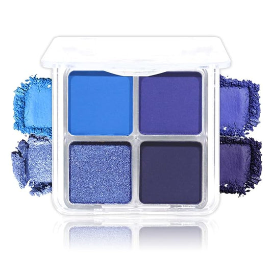 Navy Blue 4Colors Eyeshadow Makeup Palette,Royal Blue Natural Neutral Powde Eye Shadow Palettes for Older Women,Long Lasting Naturing-Looking,Lightweight,Waterproof,Eye Makeup Kit Travel Size,Vegan