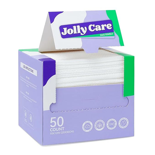 Disposable Face Towels, 10"×12" XL Face Towelette Disposable, Soft Makeup Remover Dry Wipes, Thick Facial Tissue for Women Cleansing, Skin Care, 50 Count (1 Pack)