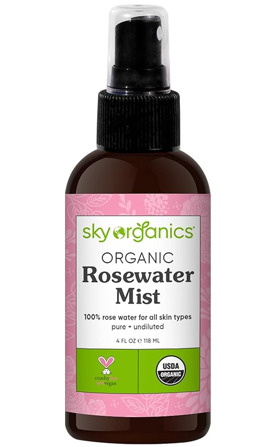 Sky Organics Organic Rosewater Facial Mist for Face, 100% Pure & Steam-Distilled USDA Certified to Hydrate, Balance & Refresh, 4 fl. Oz