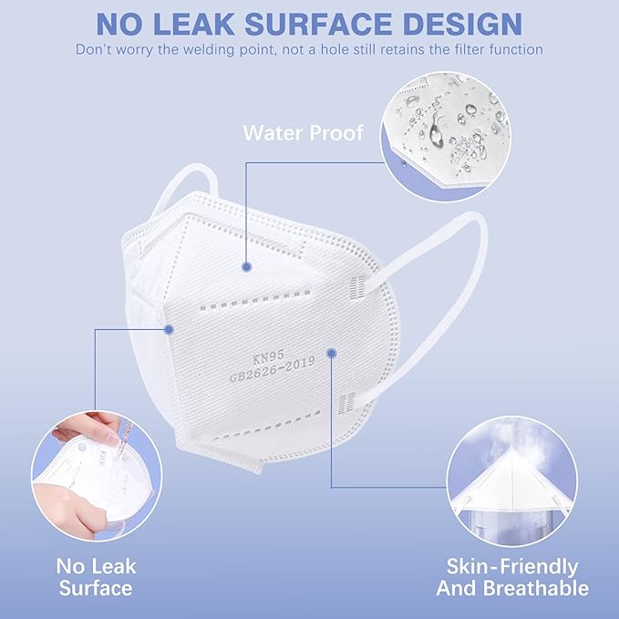 Pruk 50 Pack Masks, 5-ply Face Mask, Protective Cup Dust Mask, Disposable Mask with Nose Clip and Earloop