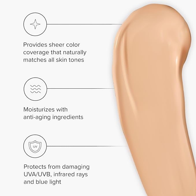 Protect Tinted Moisturizer & Mineral Sunscreen SPF 50, Anti-Aging, Lightweight Makeup With Broad Spectrum UV Protection + Hyaluronic Acid, Dermatologist-Tested, All Skin Types, 1.8 oz