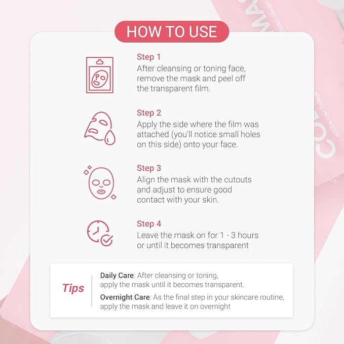 tenzero Rose Peptide Collagen Mask Pack (3 Sheets x 30g), Overnight Hydrogel Mask, Deep Hydrating, Elasticity Enhancing, Anti Wrinkle Lifting, Firming, Nourishing with Collagen, Rose Peptides