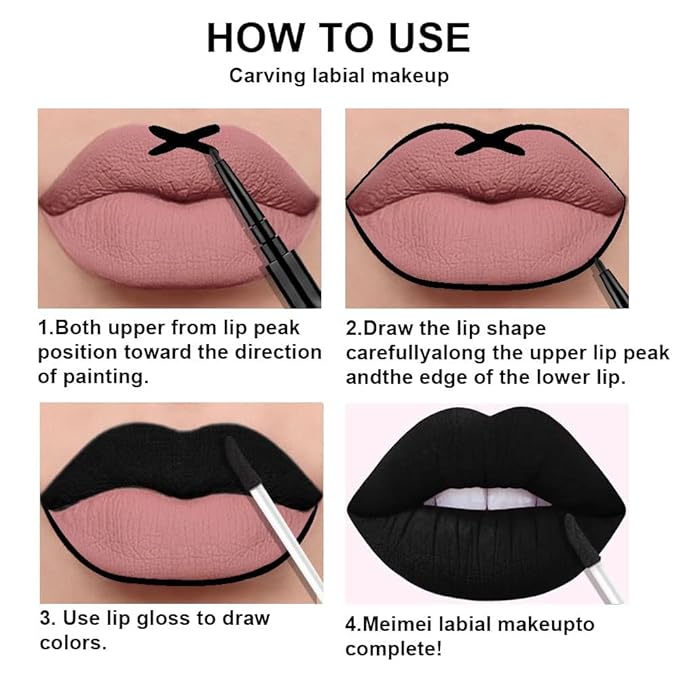 3Pcs 2 in 1 Dark Black Purple Royal Blue Lip Liner and Liquid Lipstick Stain Makeup Set for women, Long Lasting Smudge Proof Lip Tint Matte Finish Lip Gloss for All-Day Color Hold Easy to Use, Set07