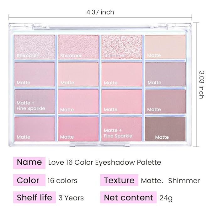 16Colors Pink Nude Brown Basics Matte Eyeshadow Palette,Muted Pink Eye Shadow Makeup Travel Makeup Palette all in one Long Lasting Waterproof,Great for Travel Gift Kit