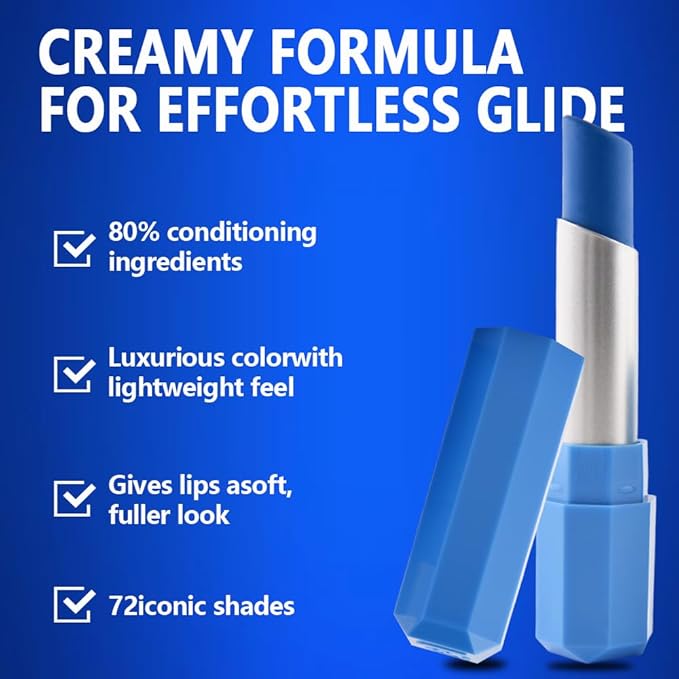 Nuetral Blue Matte Creamy Lipstick for Women, Longwear Lip Gloss Face Paint Stick, Lip Stick Stain Long Lasting Waterproof Easy Application Full Coverage Velvet Gloss for Party Halloween Makeup 15