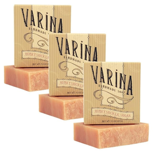 Natural Honeysuckle Sugar Bar Soap - Gentle Cleansing for Sensitive Skin, Sweet and Vanilla - 3 Pack