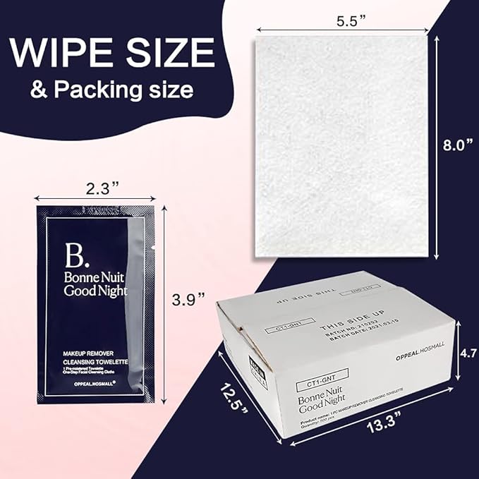 500ct Facial Cleansing Wipes Gentle Makeup Remover, Waterproof Individually Wrapped, Fragrance, Oil & Alcohol Free