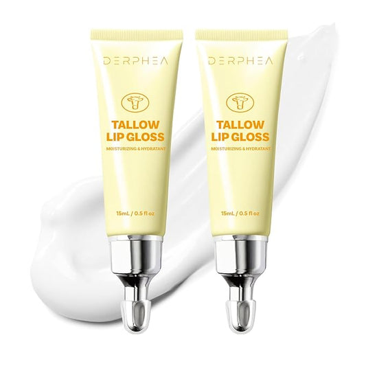 Organic Beef Tallow Lip Balm – 8H Moisturizing for Dry Lips, Glossy Shine & Soft Lips - Overnight Lip Mask & Daytime Moisturizer with Shea Butter & Vitamin E, 2 Tubes