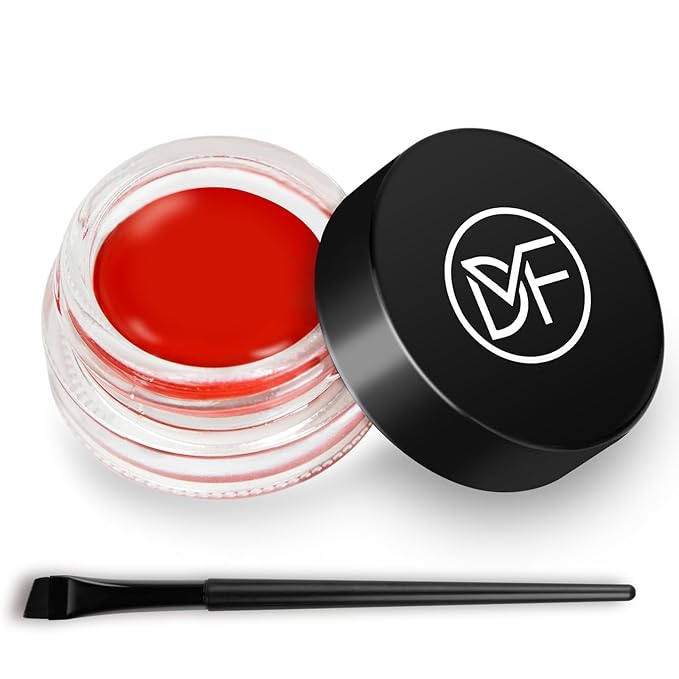 Eyeliner Gel Set,Long Lasting Waterproof High-Intensity Pigments Smudge-Proof Eye liner Makeup With 5.51 IN Long Eyeliner Brush Water-Resistant Creamy Gel 5G-Red