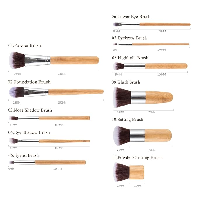 Makeup Brushes With Bag 11PCs Professional Makeup Brush Set，Premium Synthetic Foundation Concealer Powder Blush Eyeshadow Eyebrow Blending Travel Make Up Brushes(11 pcs)