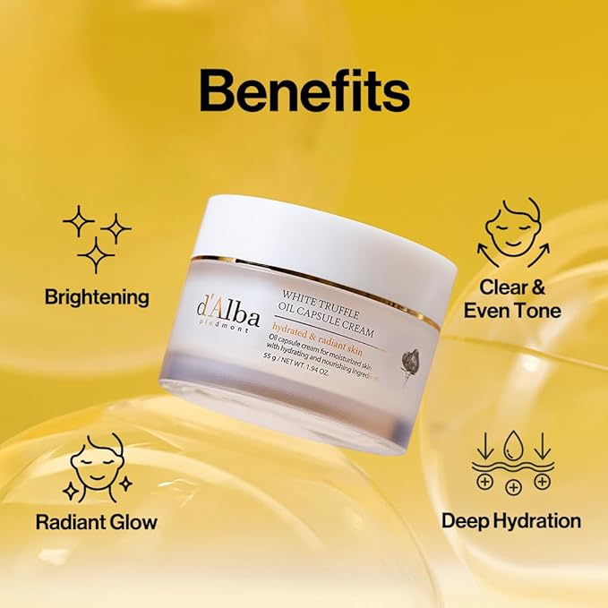d'alba Piedmont Italian White Truffle Oil Capsule Cream, Glass Skin with Vita-Cera Oil Capsules, Deep Hydration Face Moisturizer (1.94 oz.)