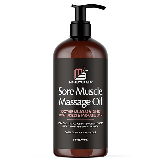 Arnica Sore Muscle Massage Oil with Collagen, Stem Cells, and Menthol, Anti-Cellulite Therapy for Full Body, Fast-Absorbing Multipurpose Treatment, 8 fl oz by M3 Naturals