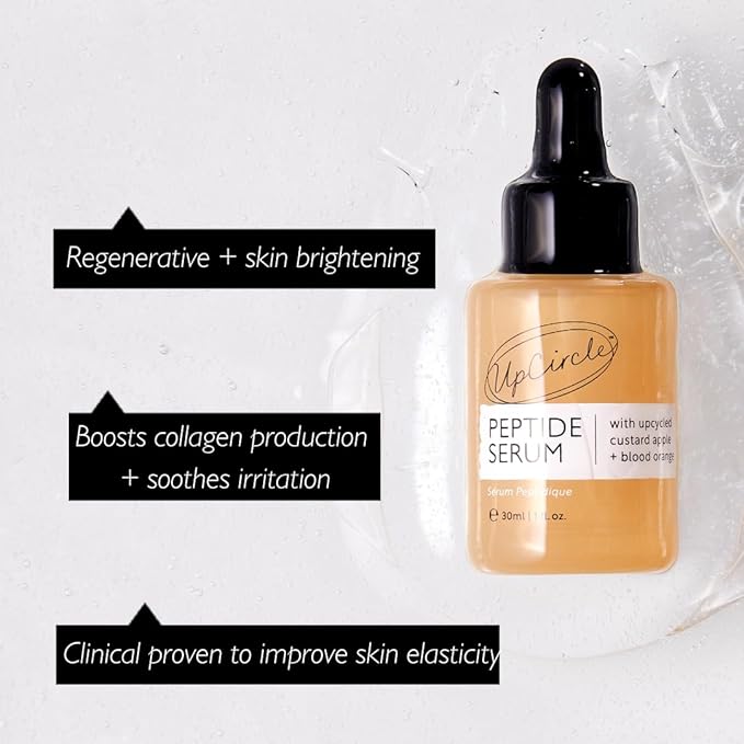 UpCircle Peptide Serum – Improves Skin Elasticity + Boosts Collagen – Custard Apple, Rich In Vitamin C + Blood Orange Brightens Skin - Vegan + Cruelty-Free