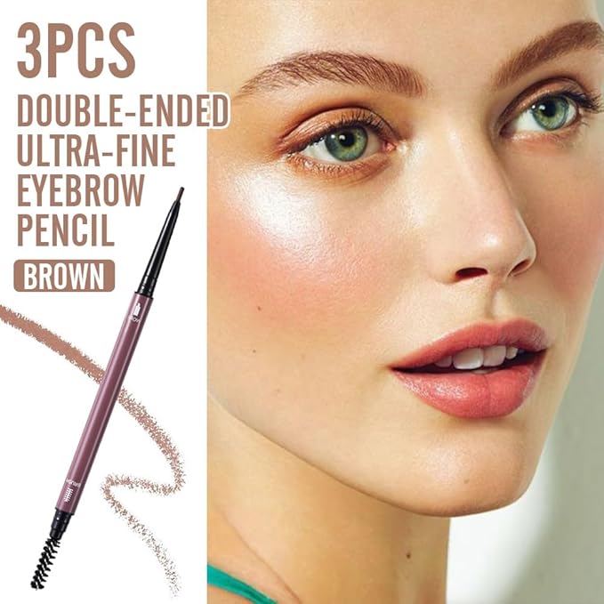 3 Pcs Brown Eyebrow Pencils for Women,with Spoolie Brush,Eyebrow Pencil Soft Textured,Waterproof Sweat-proof for Fills in Sparse Areas and Gaps Create a Natural Eye Brow,Vegan & Cruelty-Free
