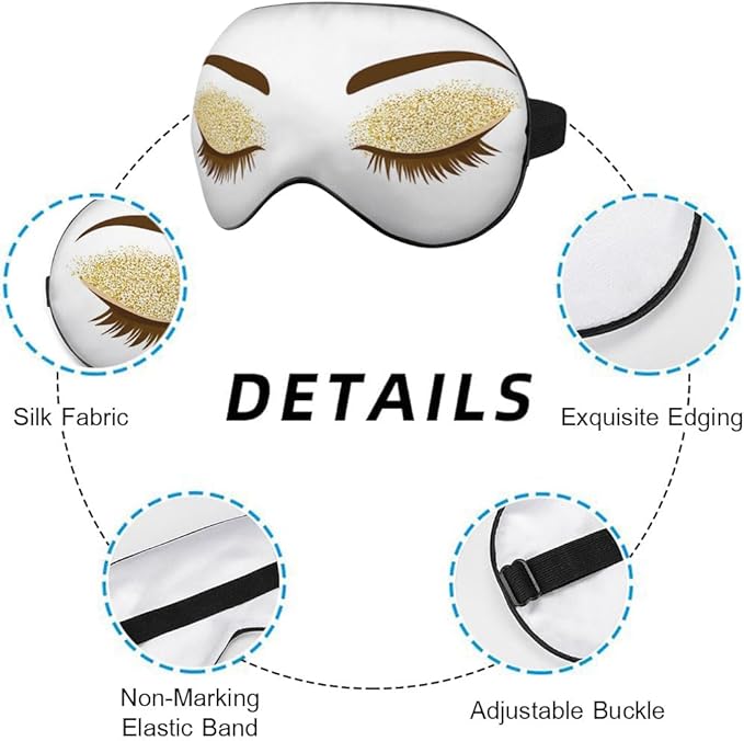 Eyelash Sleep Eye Mask Woman Eye Long Eyelashes Golden Glitters Eyeshadows Makeup Silk Eye Mask Sleeping Soft Eye Shade Cover for Women Boy Girl Airplane Travel
