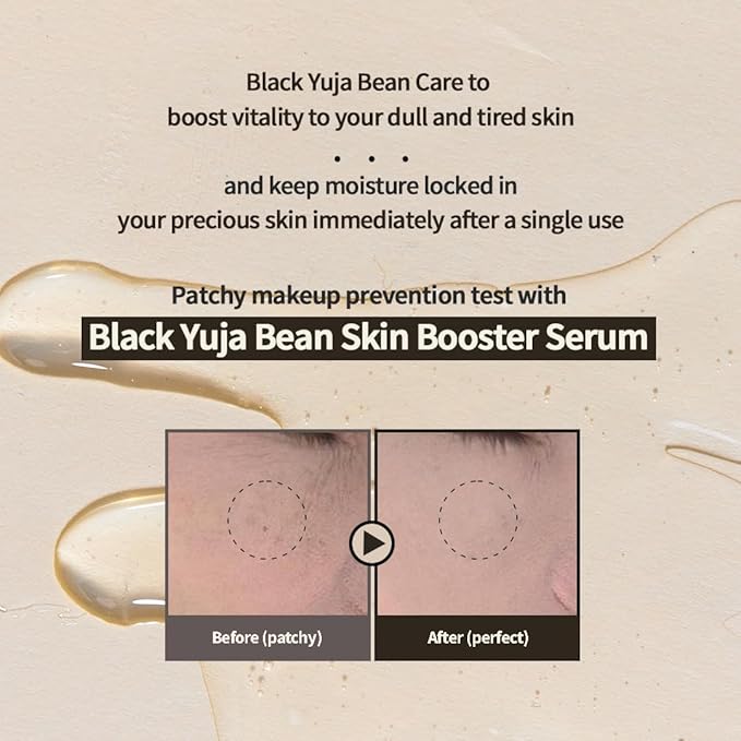 Black Yuja Bean Skin Booster Serum - Moisturizing, Sensitive Skin, Korean Skincare, Hypoallergenic, Deep Hydration, Vegan, Oil-free, Makeup Adherence, Inner Dryness, K-Beauty