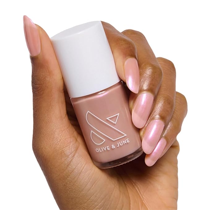Olive & June Long Lasting Nail Polish | Plump Gel-Like Finish No Lamp Needed | Lasts up to 10 days | Salon-Quality at Home | 15-Free Vegan Cruelty-Free Chip-Resistant | Sandy Scallop Golden Iridescent
