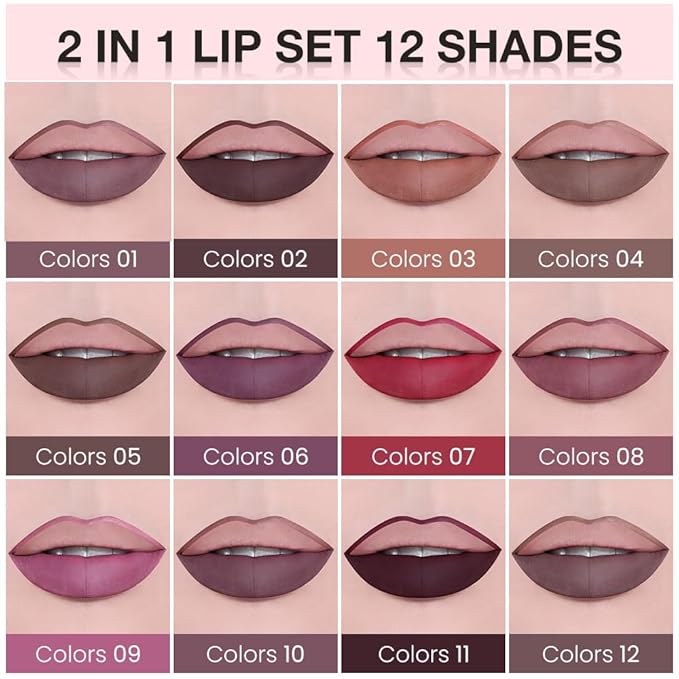 AMY'S DIARY 2pcs Matte Red Lip Liner & Lipstick Makeup Set, Liquid Lipstick 24H and Lip Liner Set Matt Liquid Lips Make Up Waterproof Long Lasting (07#, 2 Pcs Set)