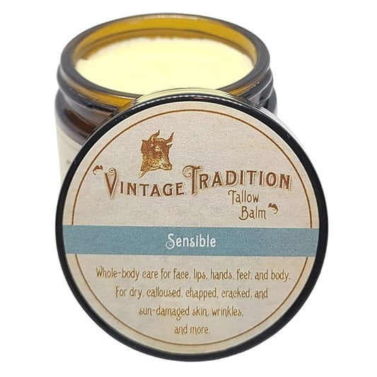 Vintage Tradition Beef Tallow All Purpose Balm - Healing, Hydrating Luxurious Skin Care Salve Replaces Body Lotion, Hand Cream, More - Essential Oil, Olive Oil, and Grass-Fed Tallow, 2 fl. oz.