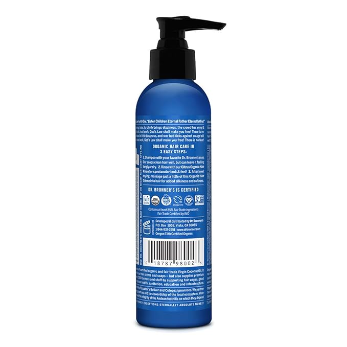 Dr. Bronner's - Organic Hair Crème (Peppermint, 6 Ounce) - Leave-In Conditioner and Styling Cream, Made with Organic Oils, Hair Cream Supports Shine and Strength, Nourishes Scalp, Non-GMO