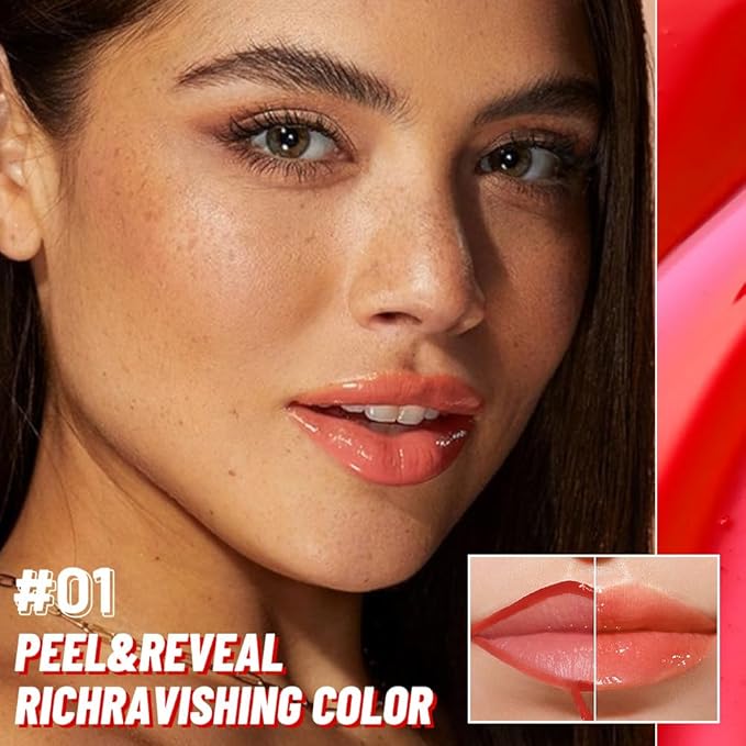 Light Orange Lip Stain Peel off Lip Oil Dual Ended Combo Set, 2 in 1 Lips Liner Stain Oil Peel off Long Lasting Waterproof, High Pigmented Flawless Lips Tint Stick Not Faded Vegan & Cruelty-free 01#