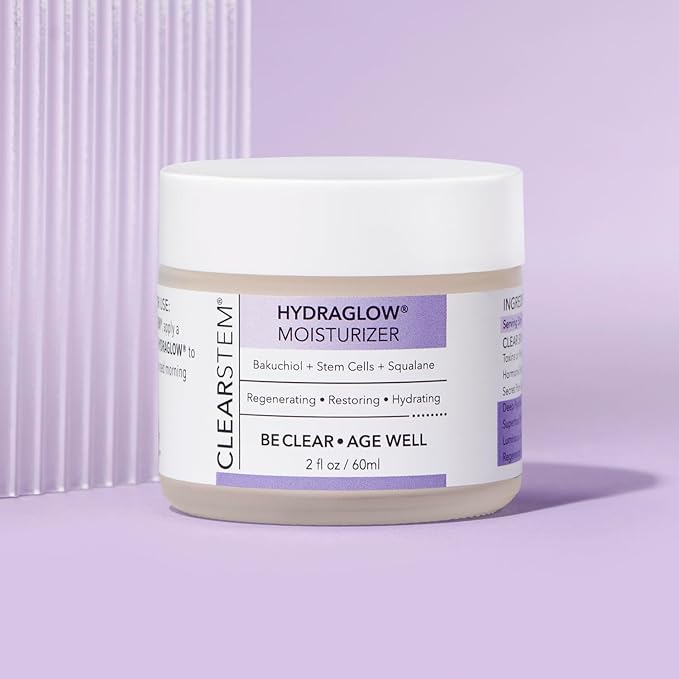 CLEARSTEM - HYDRAGLOW Stem Cell Moisturizer - Bakuchiol + Squalene - Youthful Skin Face Moisturizer - All Skin Types - Facial Skin Care Products - Gluten Free, Cruelty Free - 2 fl oz / 60ml